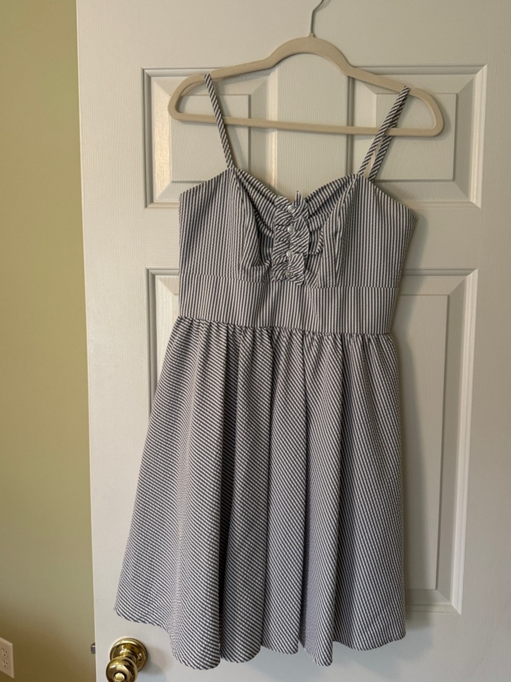 Nine West White and Navy Striped Spaghetti Strap Dress